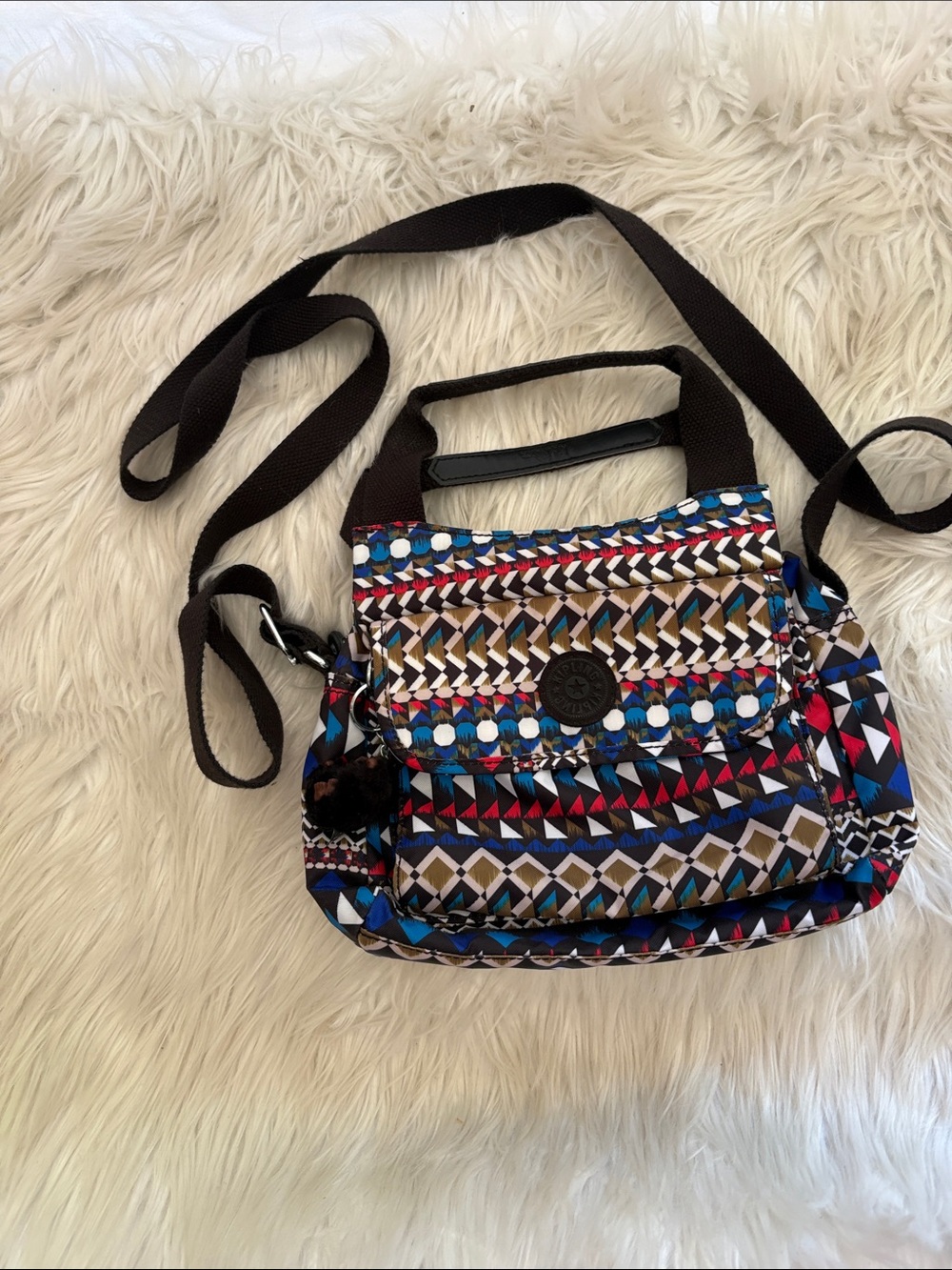 Kipling Blue Black Red Geometric Crossbody Bag